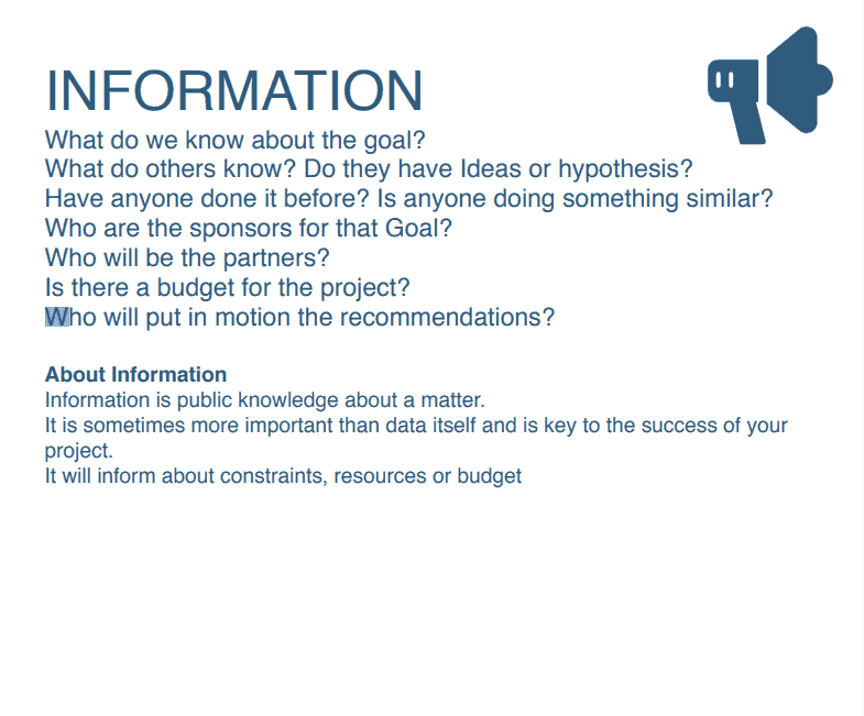Screenshot of the GIDAR anlytics canvas with Key questions around business information